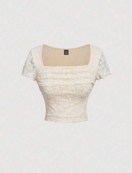 SHEIN シーイン レース柄トップス M 韓国 きれいめ 上品 ワンホン