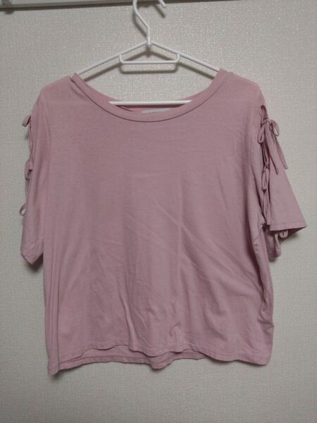 Tシャツ カットソー 半袖 トップス ピンク リボン ガーリー M