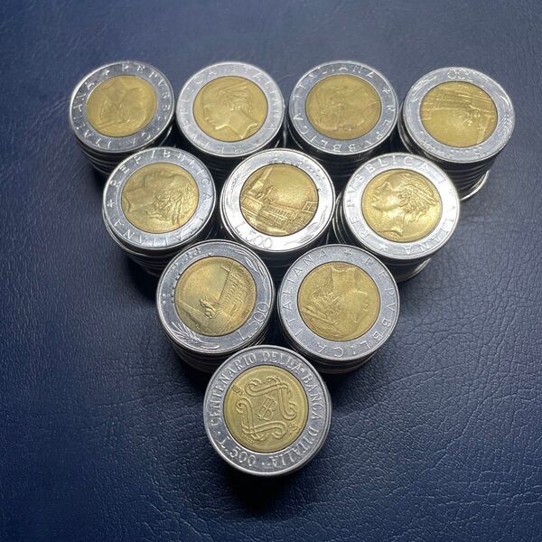 イタリア 500リラ バイメタル硬貨まとめ100枚 古銭 貨幣