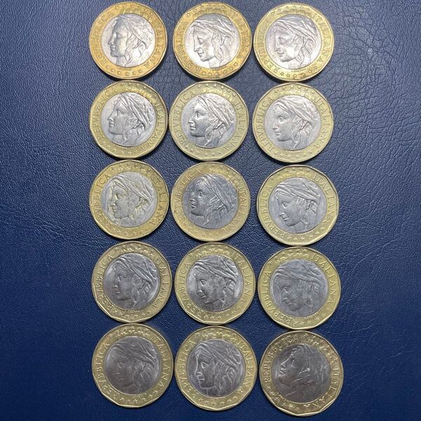 イタリア1000リラバイメタルコインまとめ 15枚 旧貨幣外国硬貨失効済み硬貨