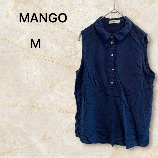 MANGO ネイビー ノースリーブシャツ M ブラウス 紺色 チュニック