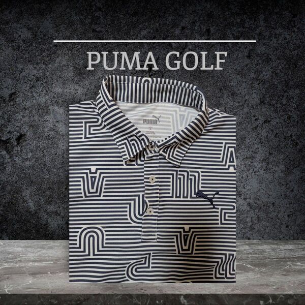PUMA GOLF ストレッチ カノコ ユニークストライプ AOP ポロ M
