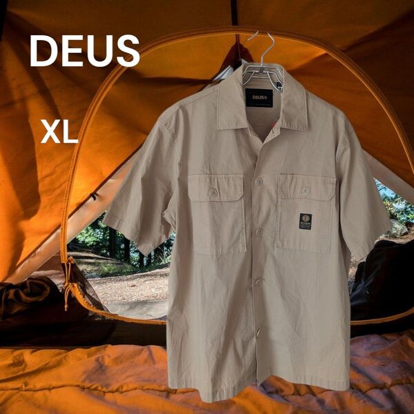 (【未使用タグ付】DEUS EX MACHINA デウスエクスマキナ 半袖シャツ XL ベージュ