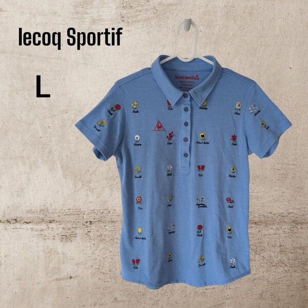 【美品】le coq sportif ルコックゴルフ ポロシャツ レディース Lサイズ 水色 花柄