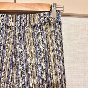 柄パンツ サマーニット ストライプ柄 ワイドパンツ ストレートパンツ Lサイズ 総柄