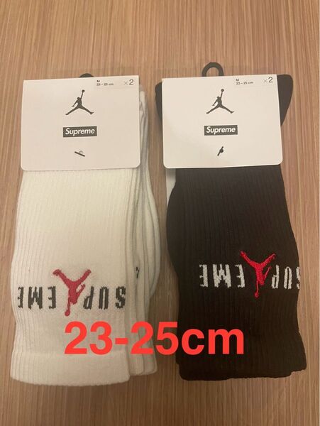 Supreme x Jordan Crew Socks 23〜25cm ブラック ホワイト セット ソックス