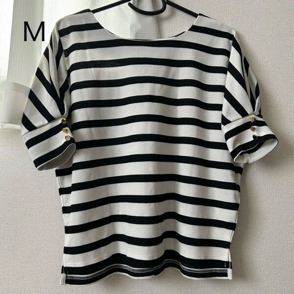 カットソー ボーダー 半袖 Tシャツ 白 トップス Mサイズ レディース