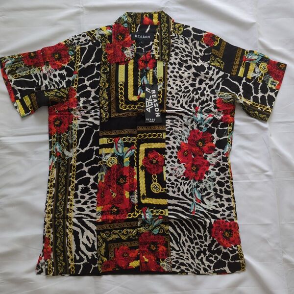 Lサイズ 新品 チェーン 花柄 半袖シャツ reason clothing アロハシャツ 総柄