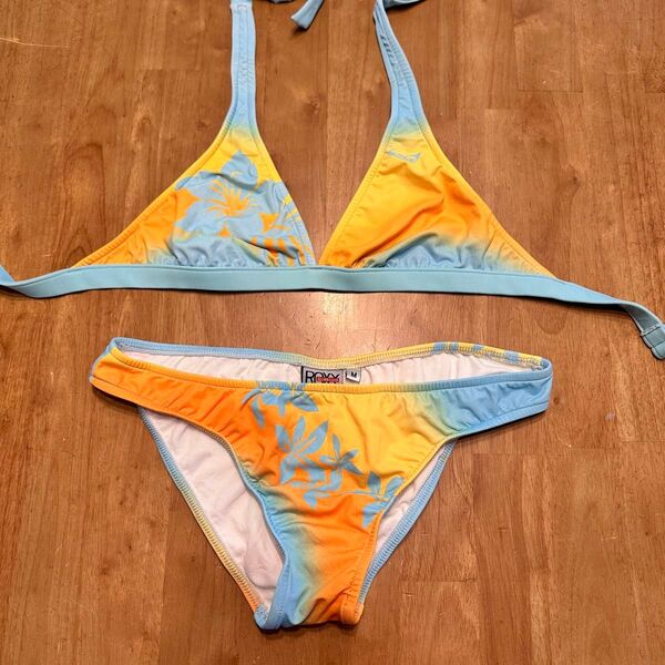 ROXY ビキニ 水着 オレンジ ブルー ハイビスカス