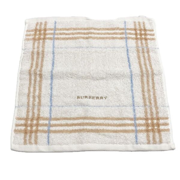 Burberry バーバリー ウォッシュタオル ゲストタオル 大判 タオルハンカチ ホワイト ベージュ ロゴ