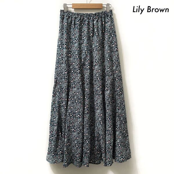 Lily Brown リリーブラウン★チューリップ柄 切り替えスカート グリーン 緑