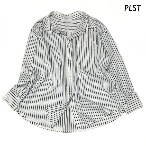 PLST プラステ★ストライプ柄 長袖シャツ ホワイト 白 Sサイズ
