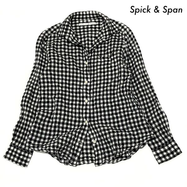 Spick & Span スピック&スパン★ギンガムチェック柄 長袖シャツ シワ加工 ブラック 黒