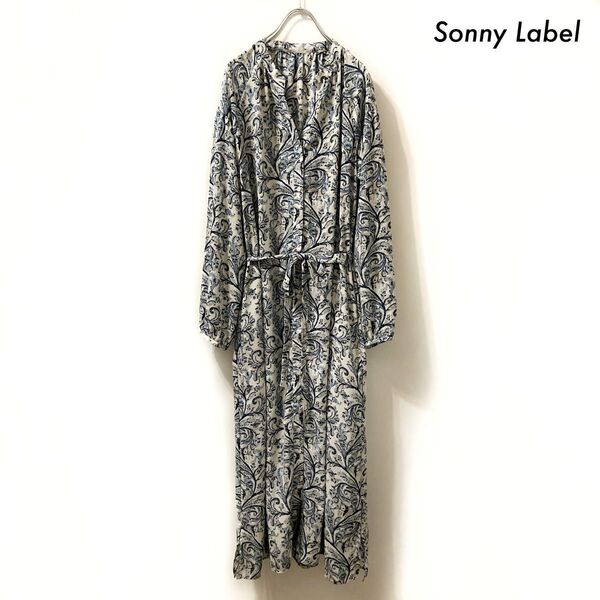 Sonn Label サニーレーベル★ペイズリー柄 長袖シャツワンピース ブルー