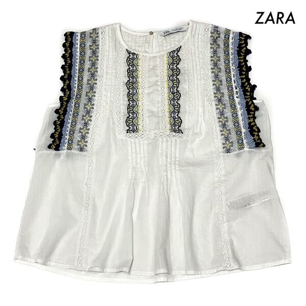 ZARA ザラ★ノースリーブブラウス レース刺繍 ホワイト 白 Sサイズ