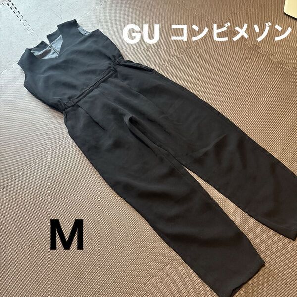 GU ジーユー Vネックコンビネゾン ノースリーブ M 黒 ブラック オールインワン パンツ