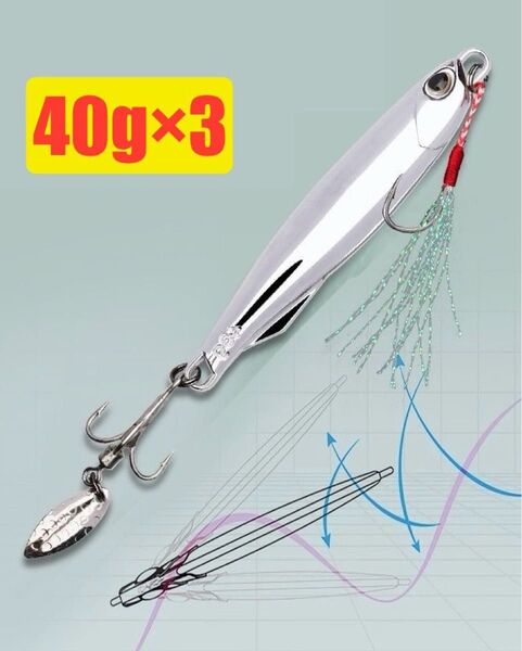 No.166 メタルジグ 40g 3個セット 青物 釣り具 シーバス ショアジギング ヒラメ タチウオ マゴチ サワラ