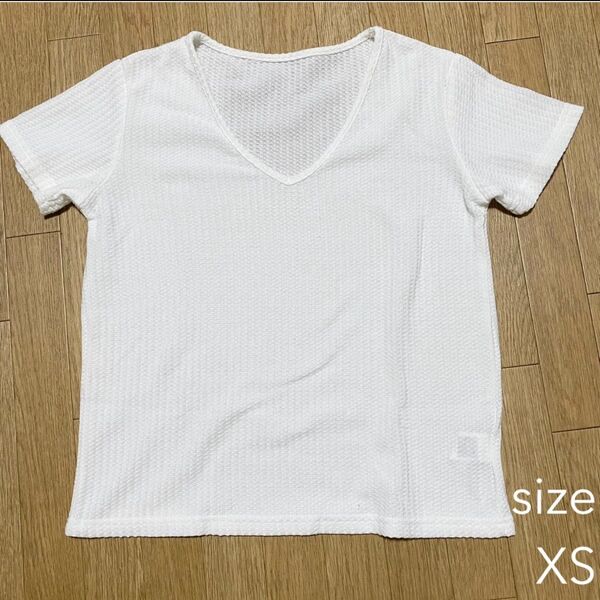 VネックTシャツ ワッフル生地 白 ホワイト レディース 半袖Tシャツ 夏服 シンプル 無地Tシャツ