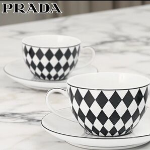 プラダ PRADA ポーセリン ティーカップ 2点セット Checkerboard カップ ソーサー ペア