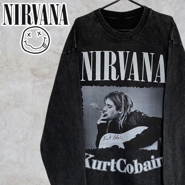 Nirvana カートコバーン ヴィンテージ加工 フェードTシャツ 長袖ロンT ニルヴァーナ ロックバンド