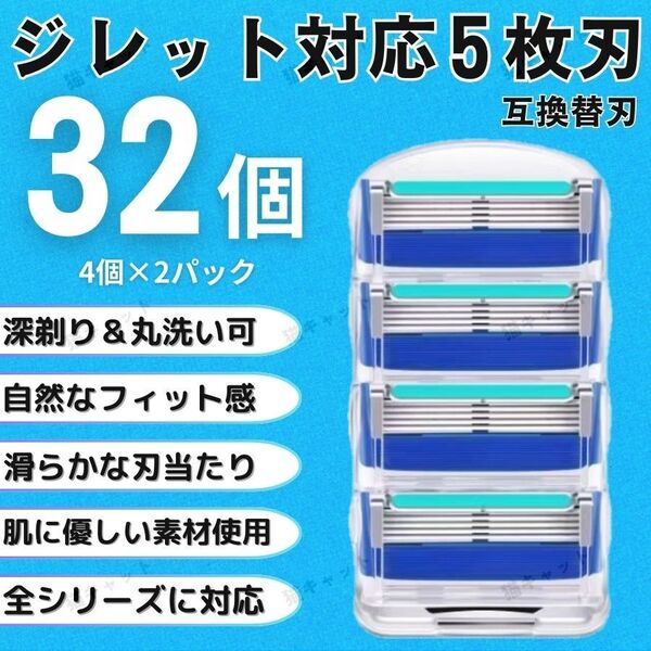 【32個】ブルー ジレットフュージョン 替刃 5枚刃 カミソリ 互換品 Gillette プログライド シェービング 髭剃り 剃刀