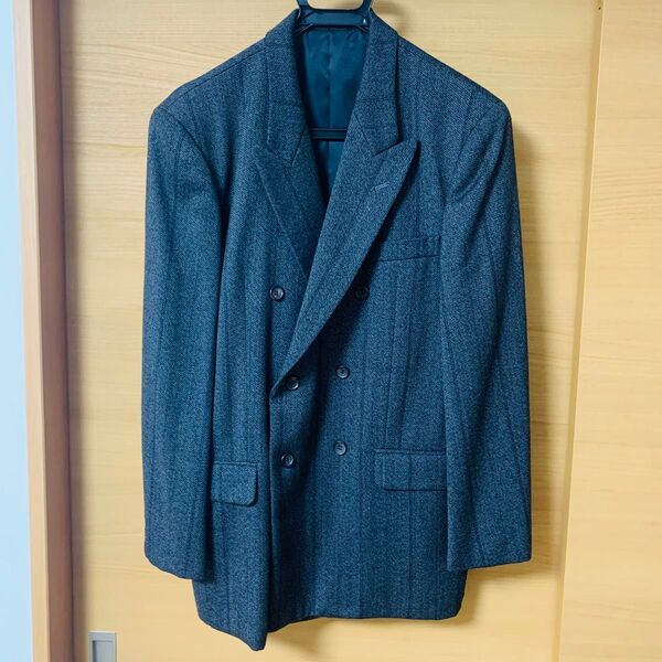 レトロ スーツ ジャケット スラックス パンツ セットアップ ダブル 黒 古着