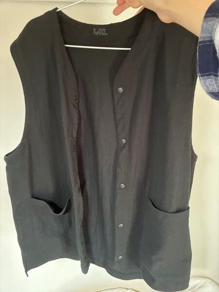 Muji Labo 太番手天竺編み ベスト 黒 L-XL