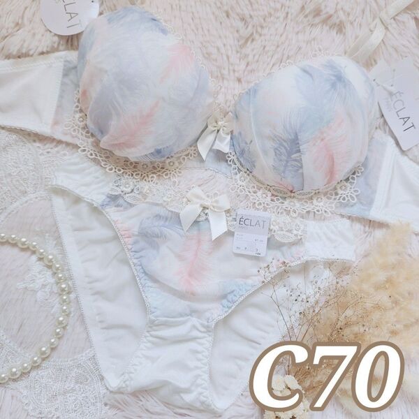 №1380【C70】エアリーフェザーシフォンブラジャー&フルバックショーツ