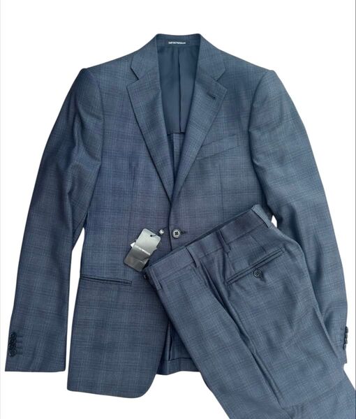 『ARMANI』/ アルマーニ ネイビー ブルー グレー チェック スーツ44 Sサイズ 新品未使用品