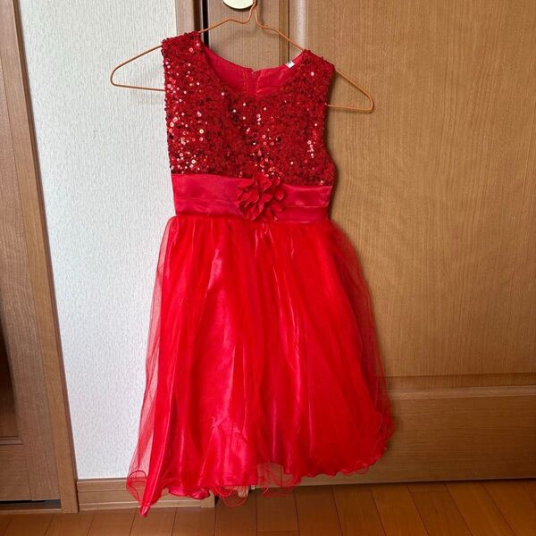女の子用ドレス 赤 140cm 発表会 結婚式 フォーマル