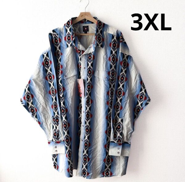 Panhandle 3XL メンズ 長袖 シャツ アロハシャツ 青 ネルシャツ 半袖シャツ 古着