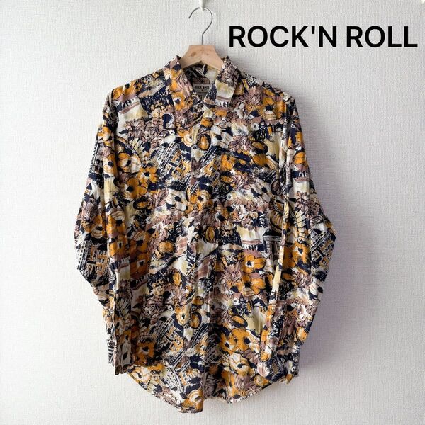 ROCK'N ROLL メンズ L 柄シャツ 長袖 アロハ 花柄 シャツ