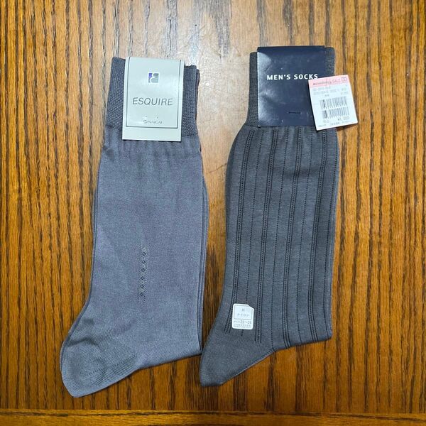 ESQUIREなど メンズソックス 2足セット グレー 25-26cm