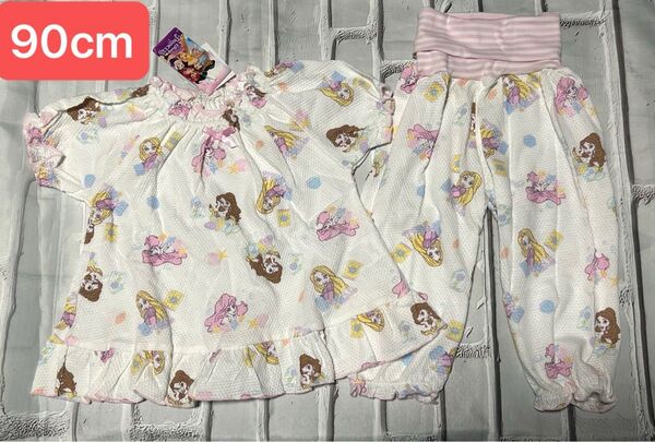 ディズニー プリンセス 半袖パジャマ ルームウェア 90cm 女の子 半そで 夏用 腹巻き付き アリエル ラプンツェル