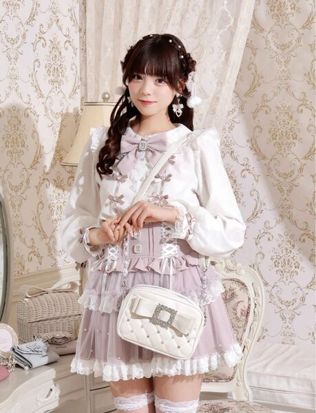 【NOEMIE】 【ノエミー】お嬢さんビジューリボンショルダーバッグ ホワイト