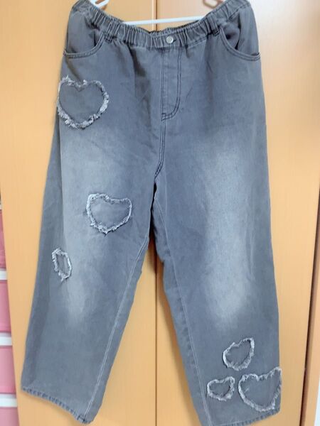 ケミカルウォッシュ グレー ハート デニム パンツ