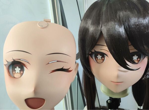 全頭 マスク 原神 胡桃 2個顔交換 カツラ付き ロック付き ドール コスプレ 変身 仮装 着ぐるみ 二次元美少女