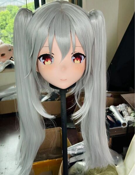 即納 全頭マスク アズールレーン ラフィー カツラ付き ロック付き ドール ヘッドロリータ人形 コスプレ 変身 仮装 着ぐるみ