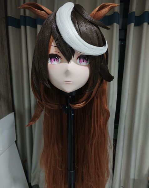 ★即納 全頭マスク カツラ付き ロック付き ドール ヘッドロリータ人形 コスプレ 変身 仮装 着ぐるみ 二次元美少女