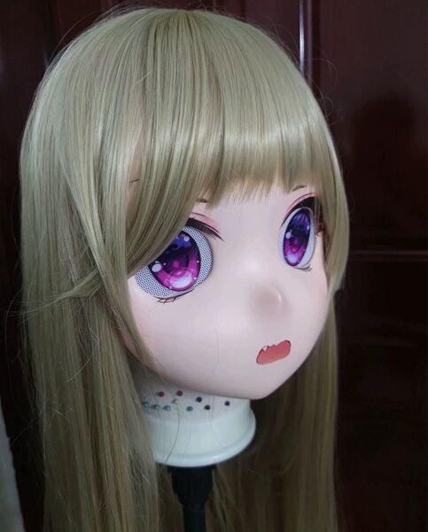 ★即納 全頭マスク カツラ付き ロック付き ドール ヘッドロリータ人形 コスプレ 変身 仮装 着ぐるみ kigurumi 二次元