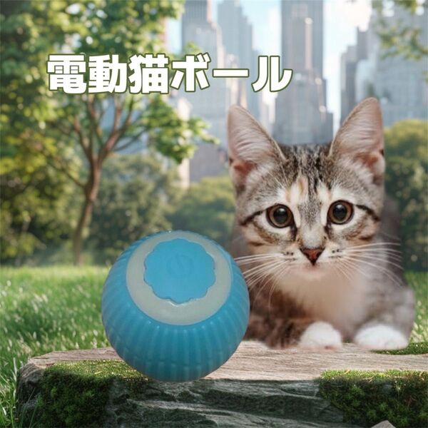電動猫ボール 猫 おもちゃ 自動 ライトブルー