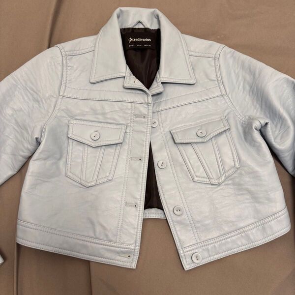 Stradivarius レザージャケットタイトスカートセットアップブルー 水色 EUR S USA L MEX 30ヒップホップ