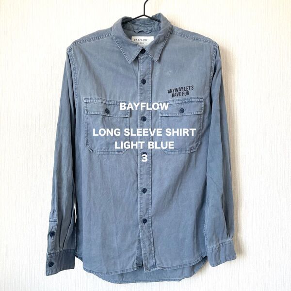 【BAYFLOW】ベイフロー 長袖シャツ カジュアル 匿名配送 バックプリント メンズ 薄青 ライトブルー L