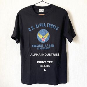 【ALPHA】アルファインダストリーズ プリントTシャツ 半袖 ミリタリー 夏服 匿名配送 メンズ ブラック 黒 L