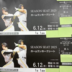 6月12日 木曜日 vs 巨人 ソフトバンクホークスチケット ホームランホークスシート 連番
