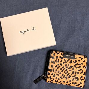 美品 agnes. b アニエスベー レオパード柄 ハラコ 折り財布