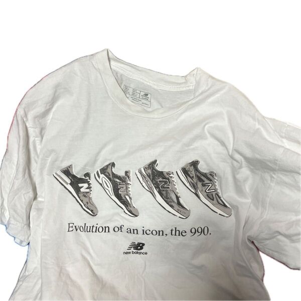 ニューバランス NEWBALANCE フロント プリント 半袖 クルーネック T シャツ 半袖シャツ ホワイト アメリカ製 XL