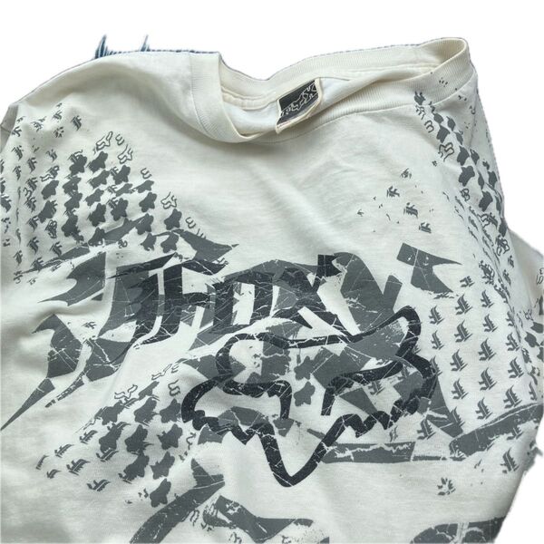 FOX RACING フォックス レーシング OLD フロント プリント 半袖クルーネック Tシャツ 半袖シャツ L ベージュ