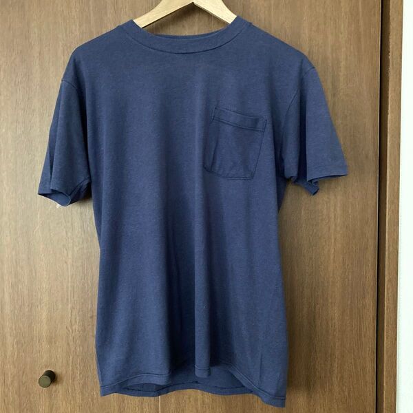 90s JERZEES ジャージーズ ポケT ポケットTシャツ バックプリント アメリカ製 ネイビー Lサイズ