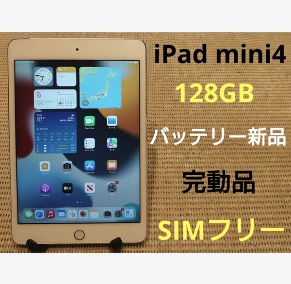 完動品SIMフリーiPad mini4(A1550)本体128GB送料込F9FS3